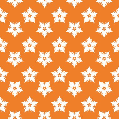 Turuncu çiçek süsleme beyaz elemanları ile. Tekstil ve duvar kağıtları için seamless modeli