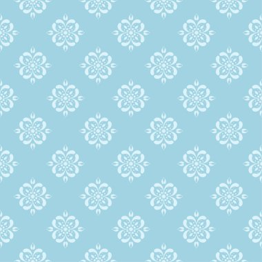 Mavi zemin üzerine beyaz çiçek tasarım. Tekstil ve duvar kağıtları için sorunsuz süsleme