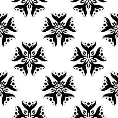 Beyaz arka planda siyah çiçek sorunsuz süsleme. Tekstil ve duvar kağıtları için seamless modeli