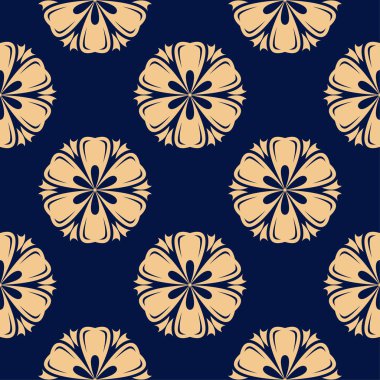 Altın mavi çiçek süsleme. Tekstil ve duvar kağıtları için seamless modeli