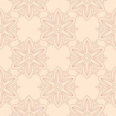 Bej renkli arka plan üzerinde kırmızı çiçekler. Tekstil ve duvar kağıtları için süs seamless modeli