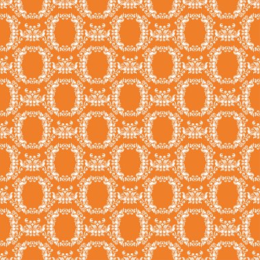 Turuncu zemin üzerine beyaz çiçek süsleme. Tekstil ve duvar kağıtları için seamless modeli