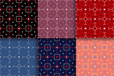 Kesintisiz geometrik desenler. Tekstil, kumaş veya duvar kağıtları için renkli arka planlar topluluğu