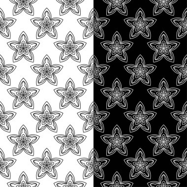 Siyah ve beyaz çiçek arka planlar. Tekstil ve duvar kağıtları için dikişsiz desen seti