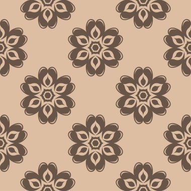 Bej renkli arka plan üzerinde kahverengi çiçek süsleme. Tekstil ve duvar kağıtları için seamless modeli