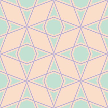 Geometrik çok renkli seamless modeli. Bej renkli arka plan duvar kağıtları, Tekstil ve kumaş için mor ve mavi tasarım öğeleri ile