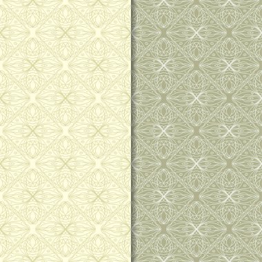 Zeytin yeşili geometrik süsler. Web, Tekstil ve duvar kağıtları için dikişsiz desen seti