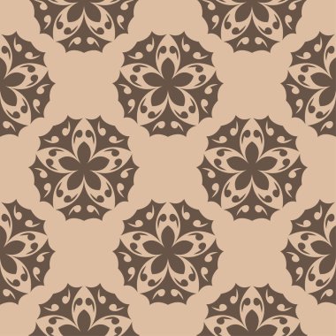 Bej renkli arka plan üzerinde kahverengi çiçek süsleme. Tekstil ve duvar kağıtları için seamless modeli