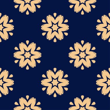 Koyu mavi zemin üzerine altın çiçek süsleme. Tekstil ve duvar kağıtları için seamless modeli