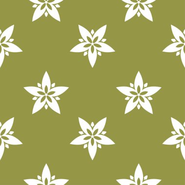 Zeytin yeşil zemin üzerine beyaz çiçek tasarım. Tekstil ve duvar kağıtları için seamless modeli