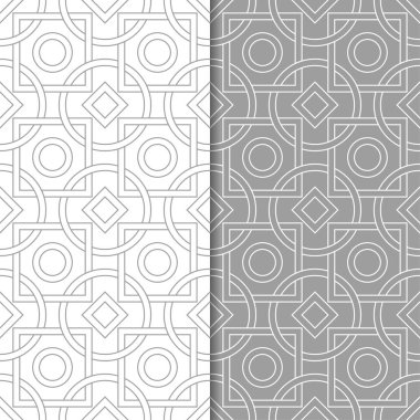 Gri ve beyaz geometrik süsler. Web, Tekstil ve duvar kağıtları için dikişsiz desen seti