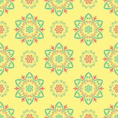 Sarı çiçek seamless modeli. Renkli arka plan duvar kağıtları, Tekstil ve kumaş için pembe ve yeşil çiçek tasarım ile