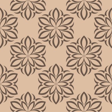 Bej renkli arka plan üzerinde koyu kahverengi çiçek süsleme. Tekstil ve duvar kağıtları için seamless modeli