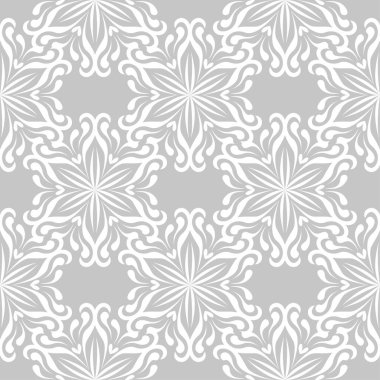 Gri arka plan üzerinde beyaz çiçek süsleme. Tekstil ve duvar kağıtları için seamless modeli