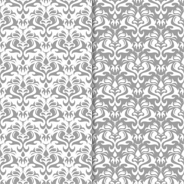 Beyaz ve gri çiçek arka planlar. Tekstil ve duvar kağıtları için dikişsiz desen seti