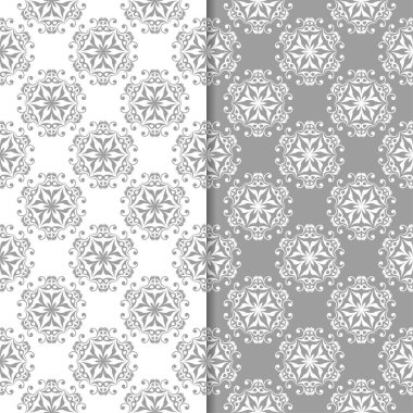 Beyaz ve gri arka plan çiçek kümesi. Tekstil ve duvar kağıtları için dikişsiz desen