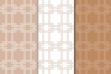 Kahverengi ve beyaz geometrik süsler. Web, Tekstil ve duvar kağıtları için dikişsiz desen seti