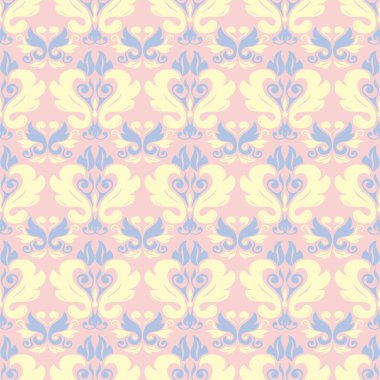 Pembe çiçek seamless modeli ile duvar kağıdı, Tekstil ve kumaş için ışık mavi ve sarı çiçek öğeleri