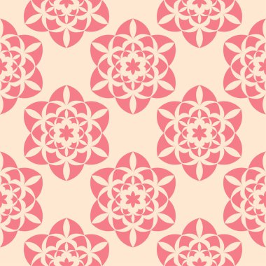 Bej renkli arka plan üzerinde kırmızı çiçekler. Tekstil ve duvar kağıtları için süs seamless modeli