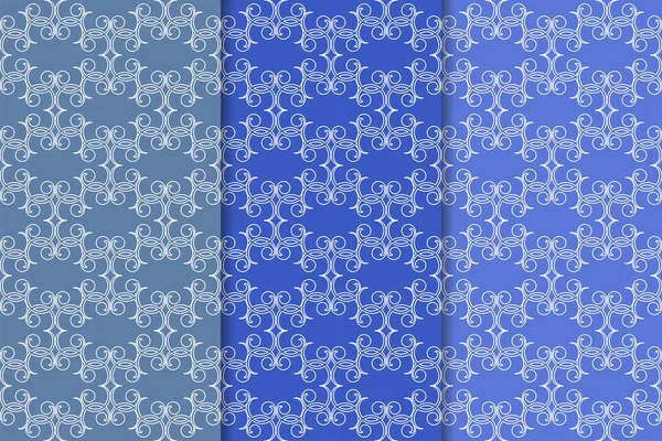 Set Floral Ornaments Blue Vertical Seamless Patterns Wallpaper Backgrounds — Stock Vector
