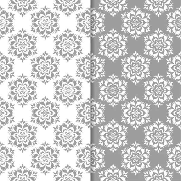 Белый Серый Цветочный Фон Набор Плавных Узоров Текстиля Обоев — стоковый вектор