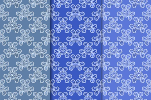 Set Blue Floral Ornamental Designs Vertical Seamless Patterns Wallpapers Fabrics — Stock Vector