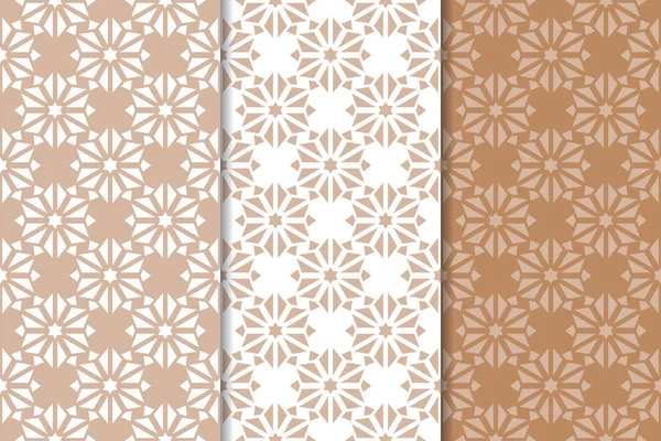 Kahverengi ve bej çiçek arka planlar kümesi. Tekstil ve duvar kağıtları için dikişsiz desen seti
