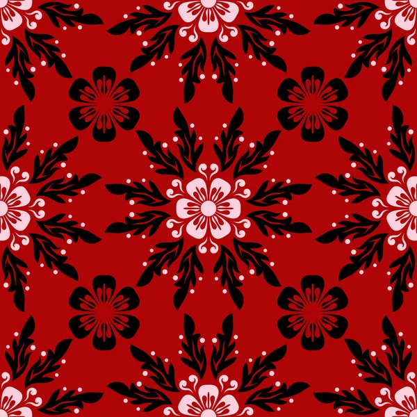 Fond Floral Sans Couture Modèle Fleur Noir Blanc Sur Rouge — Image vectorielle