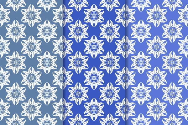 Pakket Floral Ornamenten Blauwe Verticale Naadloze Patronen Wallpaper Achtergronden — Stockvector