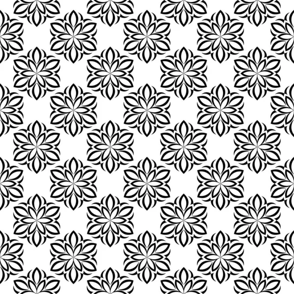 Adorno Floral Negro Sobre Fondo Blanco Sin Costuras Patrón Sin — Vector de stock