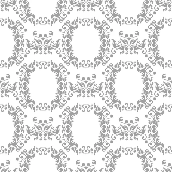 Hellgrauer Blumenschmuck Auf Weißem Hintergrund Nahtloses Muster Für Textilien Und — Stockvektor