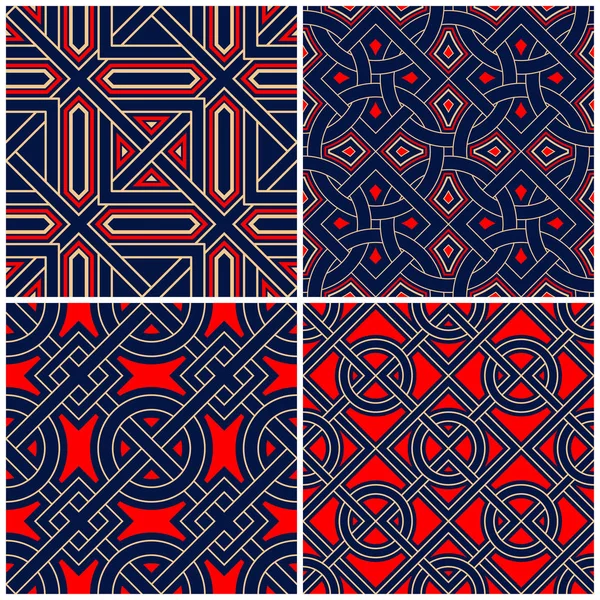 Seamless Backgrounds Blue Beige Red Classic Sets Geometric Patterns Wallpapers — Stock Vector