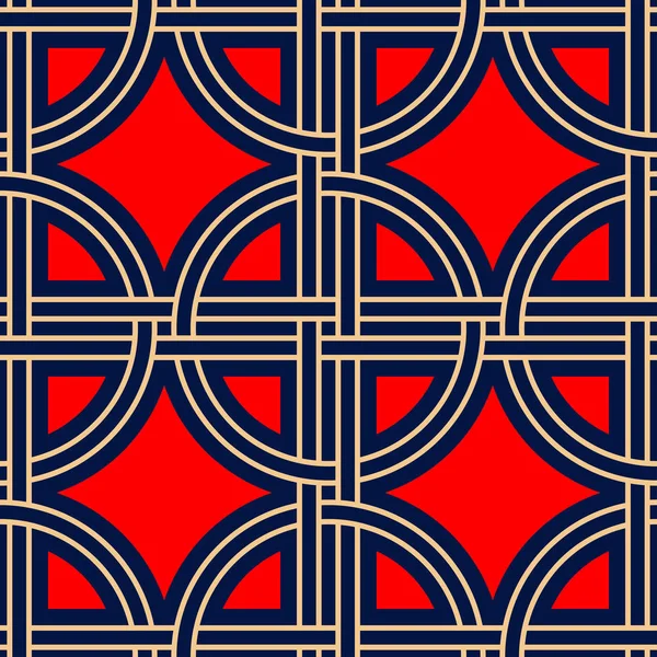 Geometriska Blå Sömlös Bakgrund Färgat Rött Och Beige Mönster För — Stock vektor