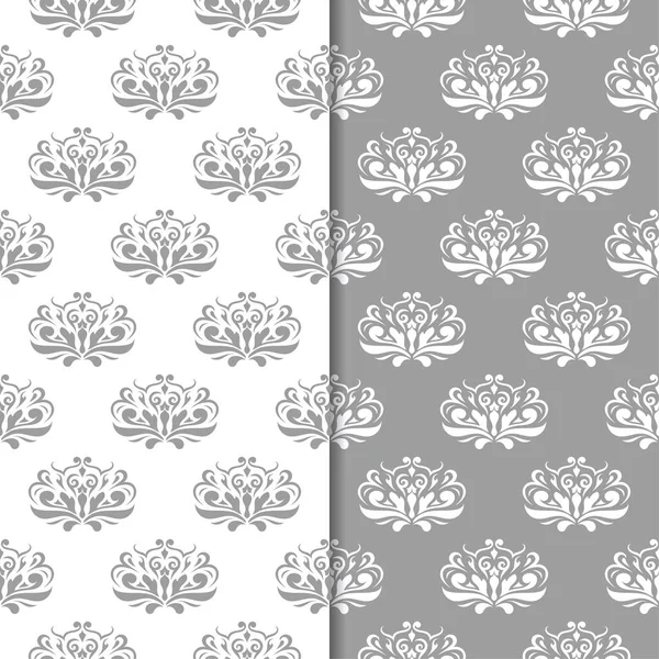 Bílé Šedé Květinové Pozadí Sada Bezešvé Vzory Pro Textil Tapety — Stockový vektor