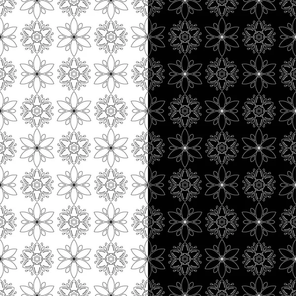 黑白相间的花卉背景 一套单色无缝图案的纺织品和墙纸 — 图库矢量图片