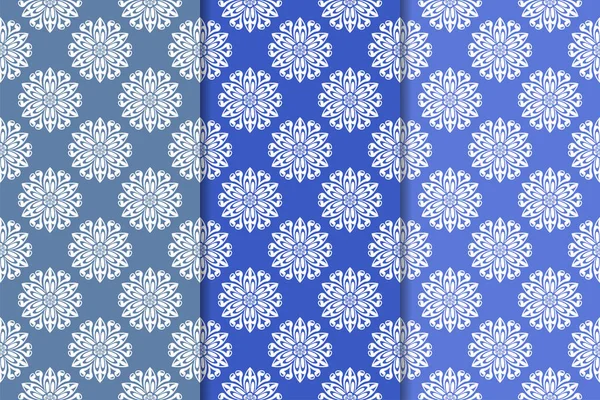 Blå Blommig Ornament Uppsättning Vertikala Sömlösa Mönster För Tapeter Och — Stock vektor