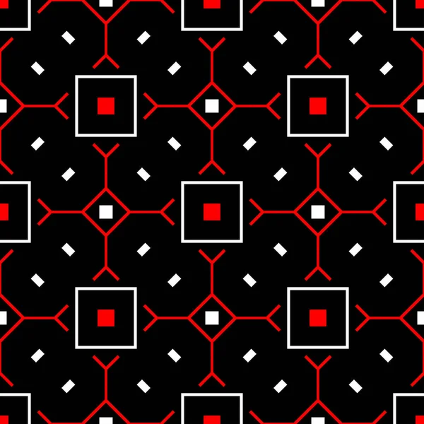 Безшовний Геометричний Чорний Фон Червоними Білими Елементами Шпалер Текстилю Тканин — стоковий вектор