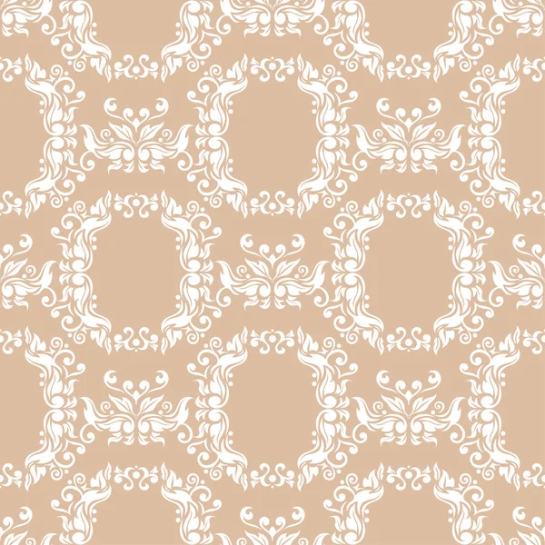 Witte Bloemen Ornament Beige Achtergrond Naadloze Patroon Voor Textiel Wallpapers — Stockvector