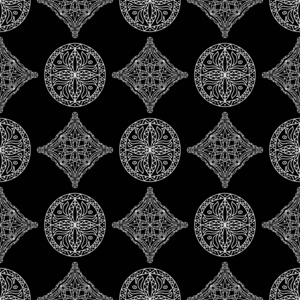 Черно Белый Геометрический Отпечаток Бесшовный Узор Веб Текстиля Обоев — стоковый вектор