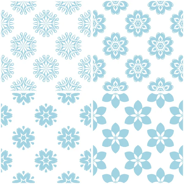 Modelli Floreali Set Elementi Azzurri Bianco Sfondi Senza Cuciture Illustrazione — Vettoriale Stock