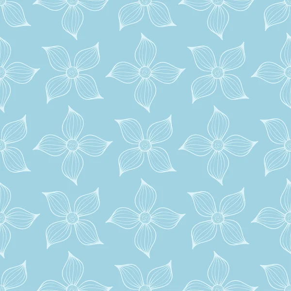 Vitt Blommönster Blå Bakgrund Sömlös Prydnad För Textil Och Bakgrundsbilder — Stock vektor