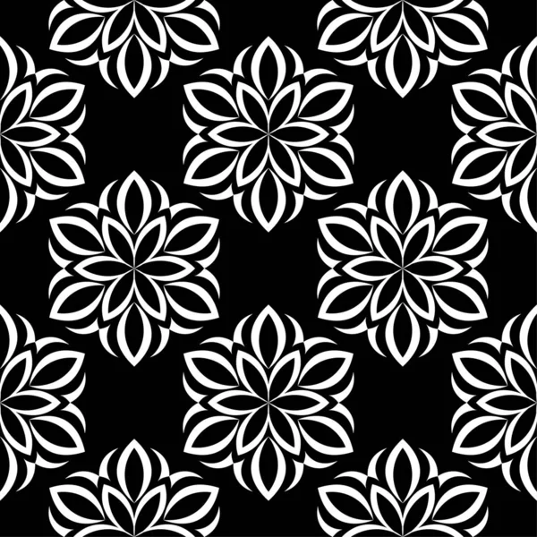 Bílé Květy Černém Pozadí Ornamentální Vzor Bezešvé Pro Textil Tapety — Stockový vektor