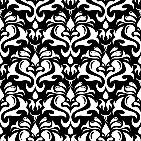 White Floral Ornament Black Background Seamless Pattern Textile Wallpapers — Stock Vector
