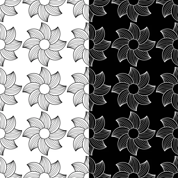 Zwart Wit Bloemen Achtergronden Set Van Naadloze Patronen Voor Textiel — Stockvector