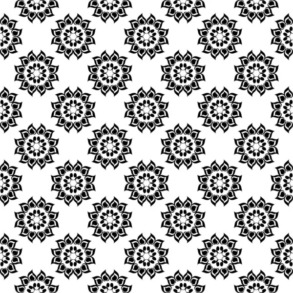 Adorno Floral Monocromo Blanco Negro Patrón Sin Costuras Para Textiles — Vector de stock