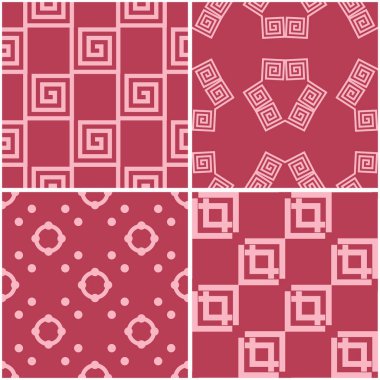 Geometrik desenler. Soluk kırmızı sorunsuz arka planlar kümesi. Vektör çizim