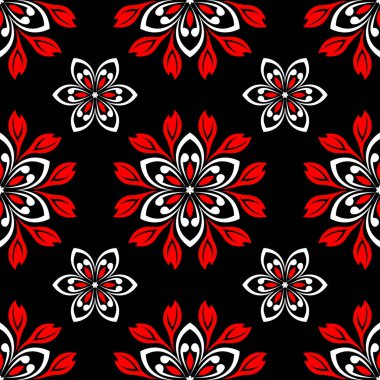 Siyah kırmızı ve beyaz çiçek öğeleri. Sorunsuz arka plan duvar kağıtları için
