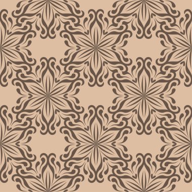 Bej renkli arka plan üzerinde kahverengi çiçek süsleme. Tekstil ve duvar kağıtları için seamless modeli