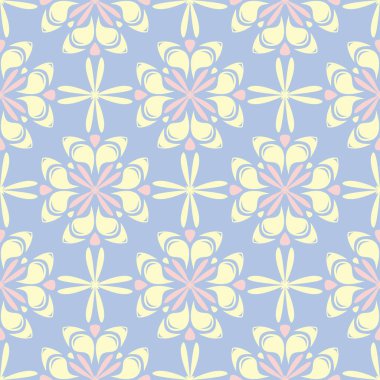 Çiçek seamless modeli. Soluk mavi arka plan duvar kağıtları, Tekstil ve kumaş için bej ve pembe çiçek öğeleri ile