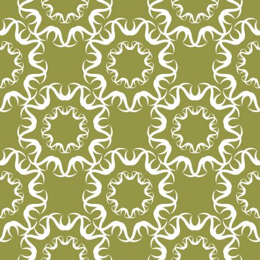 Zeytin yeşil zemin üzerine beyaz çiçek süsleme. Tekstil ve duvar kağıtları için seamless modeli